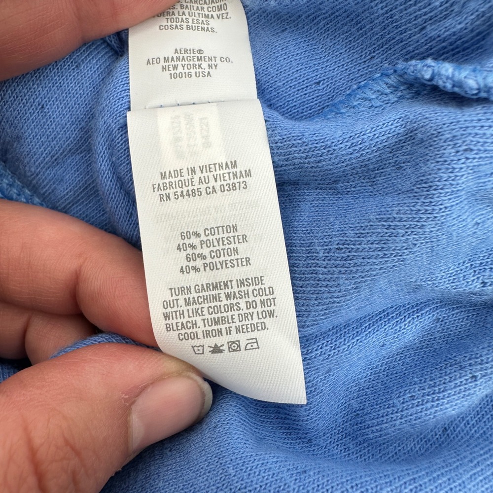 Aerie Blue Endless Summer Cropped Sweatshirt Ruffle Hem Tie Cuff Size Medium - Picture 8 of 9